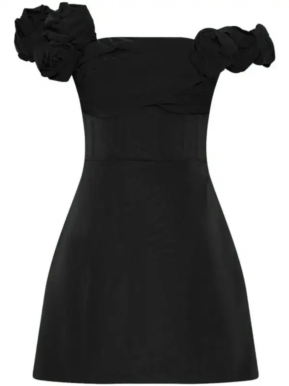 Rachel Gilbert Henley Mini Black Floral-Shoulder A-Line Party Dress
